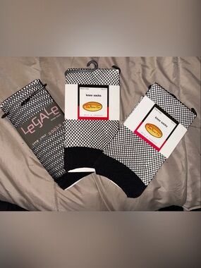Talbots Black and White Fishnet Knee Socks - lot of 3 Pairs, Fits 9-11